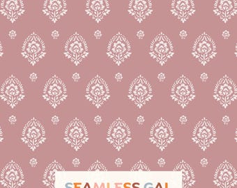 Taupe Dusty Pink Damask Seamless Pattern, Vintage Floral Block Print Design (Digital Download)