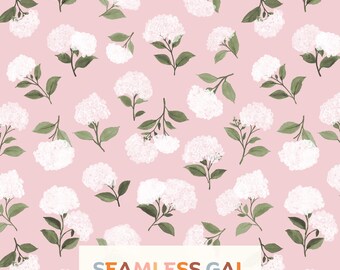 Cottagecore Taupe Pink Hydrangea Seamless Pattern, Watercolor Botanical Floral Design (Digital Download)