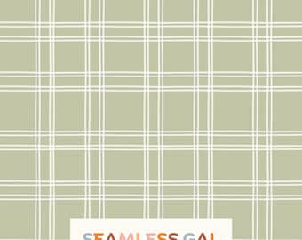 Light Sage Green Plaid Seamless Pattern, Hand Drawn Check Design (Digital Download)