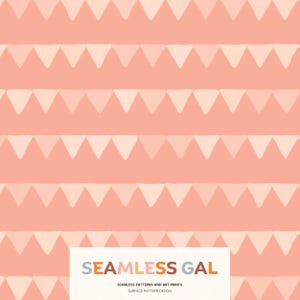 Peachy Pink Geometric Bunting Seamless Pattern, Hand Drawn Pennant Digital Design For Commercial Use (Digital Download)
