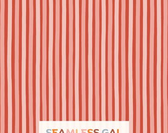 Coral Pink Stripe Seamless Pattern, Hand Drawn Preppy Design (Digital Download)