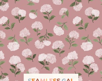 Cottagecore Taupe Pink Hydrangea Seamless Pattern, Watercolor Botanical Floral Design (Digital Download)