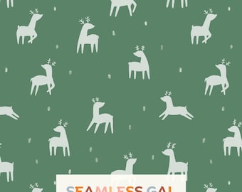 Green Reindeer Simple Christmas Seamless Pattern, Scandinavian Winter Holiday Design (Digital Download)