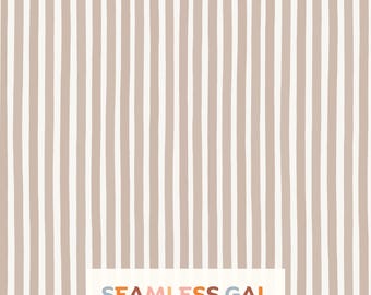 Beige Light Brown Stripe Seamless Pattern, Hand Drawn Preppy Design (Digital Download)