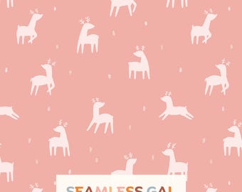 Pink Reindeer Simple Christmas Seamless Pattern, Scandinavian Holiday Design (Digital Download)