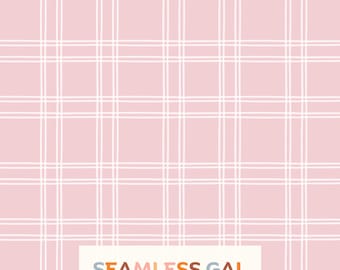 Rose Pink Plaid Seamless Pattern, Hand Drawn Check Design (Digital Download)
