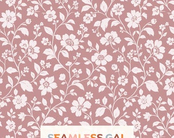 Dusty Pink Mauve Floral Toile Seamless Pattern, Vintage Botanical Design (Digital Download)
