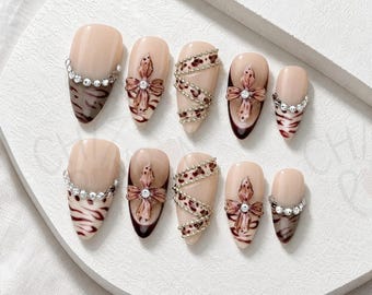 Animal Print French Tip Press On Nails | Zebra Leopard | Floral Luxury Bling Handmade 3D