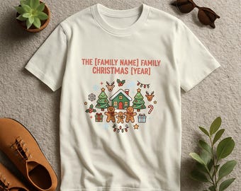 Spersonalizowany świąteczny ubiór z piernikową rodziną, koszulka z imieniem i rokiem, bluza, bluza z kapturem (kolory komfortowe)