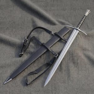 Hand Forged 5160 High Carbon Medieval Longsword, Leather Handle, Black Scabbard