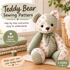 Teddy Bear Sewing Pattern PDF, Stuffed Bear Pattern, Plushie Sewing Pattern, Soft Toy Pattern, DIY Teddy Bear, Printable PDF Pattern