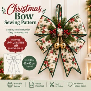 Christmas Bow Sewing Pattern PDF, Giant Christmas Bow Pattern, DIY Fabric Bow, Holiday Decor, Printable A4 US Letter A0
