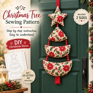 Patrón de costura en PDF para colgar en la pared con forma de árbol de Navidad, patrón de edredón de árbol de Navidad con capas de tela, descarga digital para principiantes, decoración navideña.
