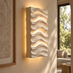 Textured Wave Wall Sconce, Ivory LED Light, Japandi Decor