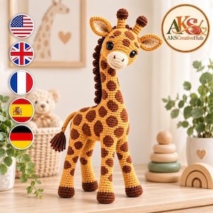 Realistic Giraffe Crochet Pattern PDF, Tall Standing Amigurumi Safari Animal with Long Neck