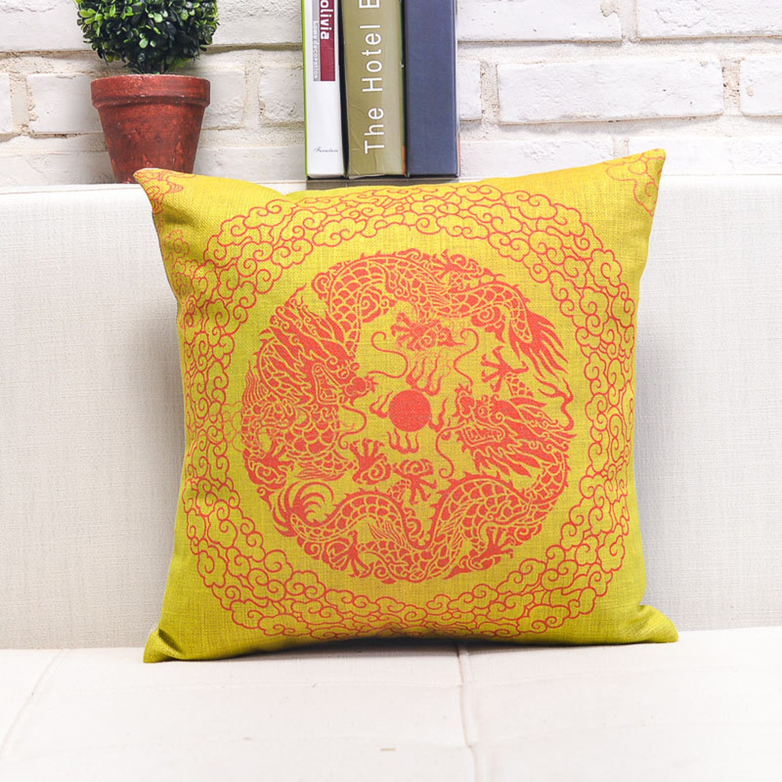 Chinese Gold Dragon Cushion CoverCotton Linen Pillow Cover Etsy