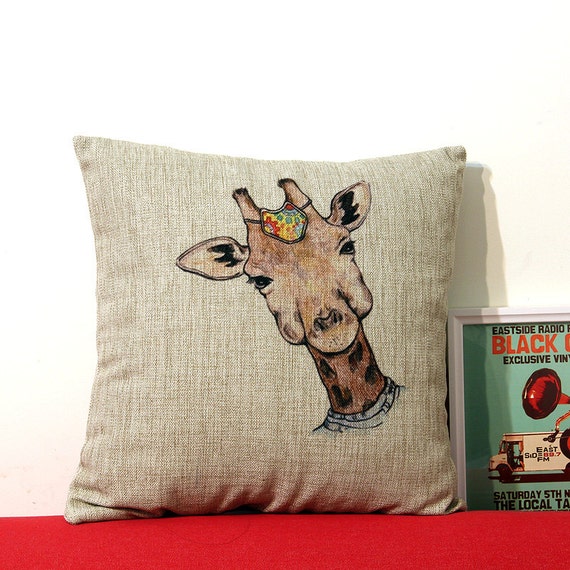 Little Giraffe Hand Drawing Style Pattern Cotton Linen Pillow Etsy