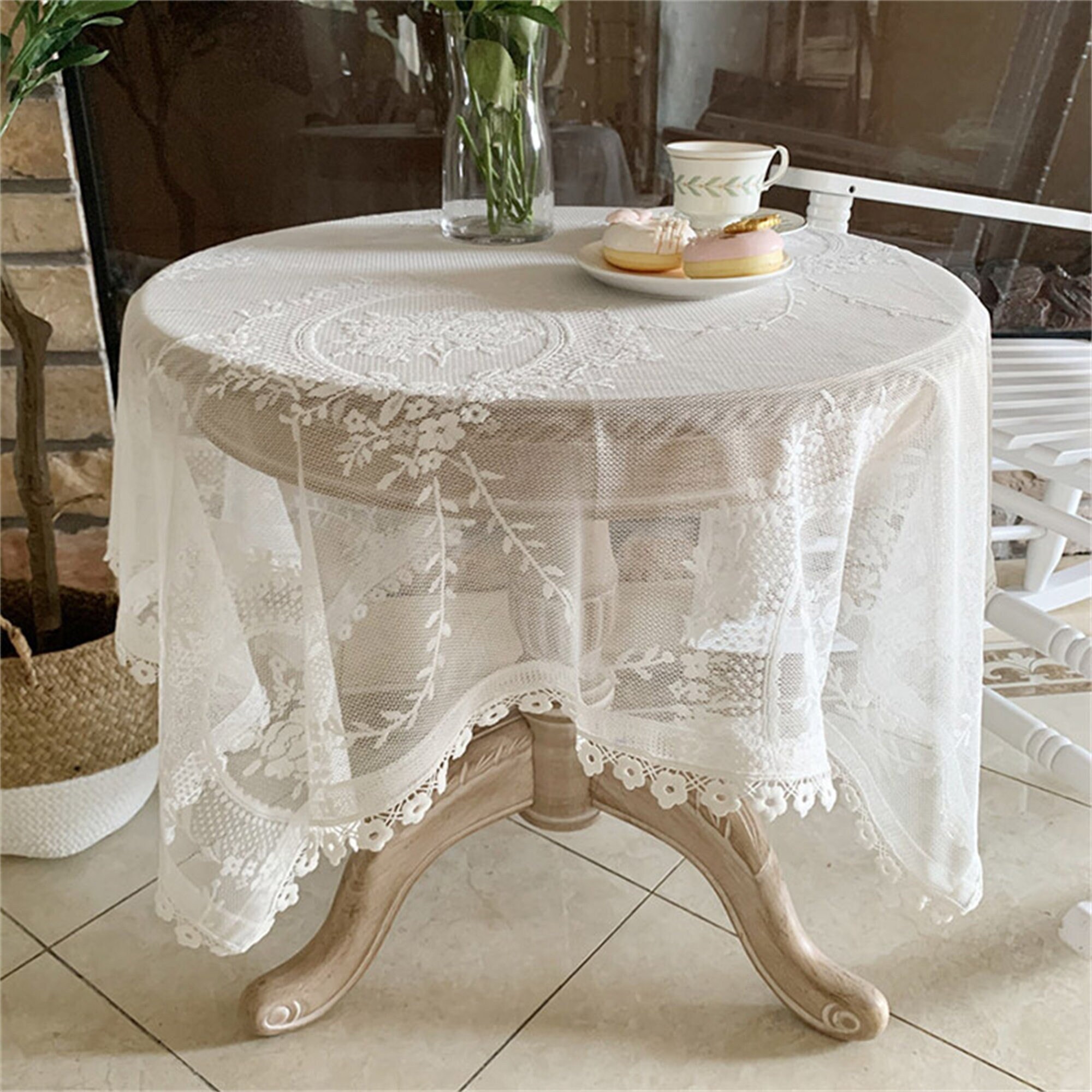 Round Table Cloth Cover Topper Vintage Floral Lace Tablecloth Wedding Party 