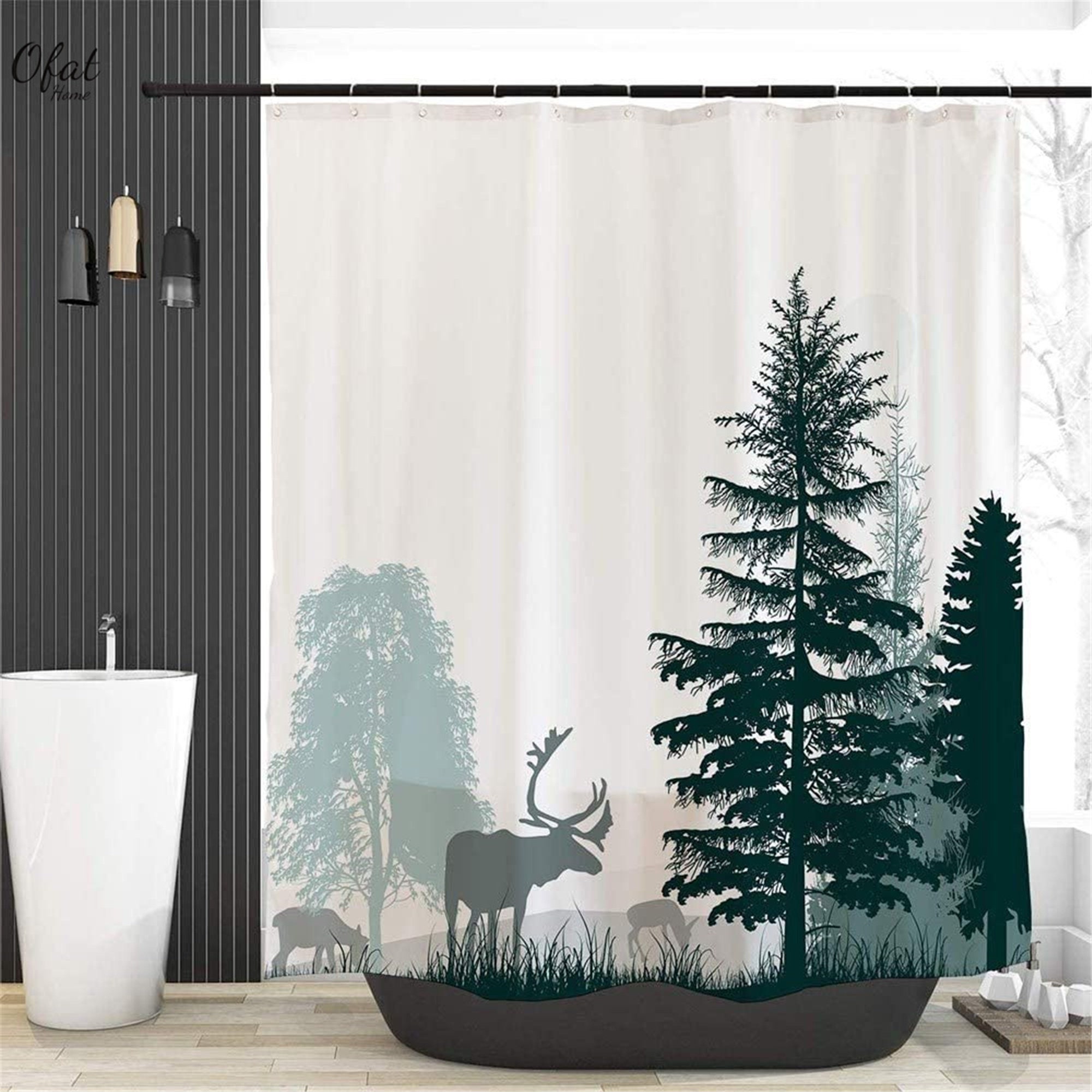 Ofat Home Green Mountain Shower Curtain For Bathroom Foggy Ofat Home Green Mountain Shower Curtain, Waterproof Fabric Shower Curtain No Liner Needed