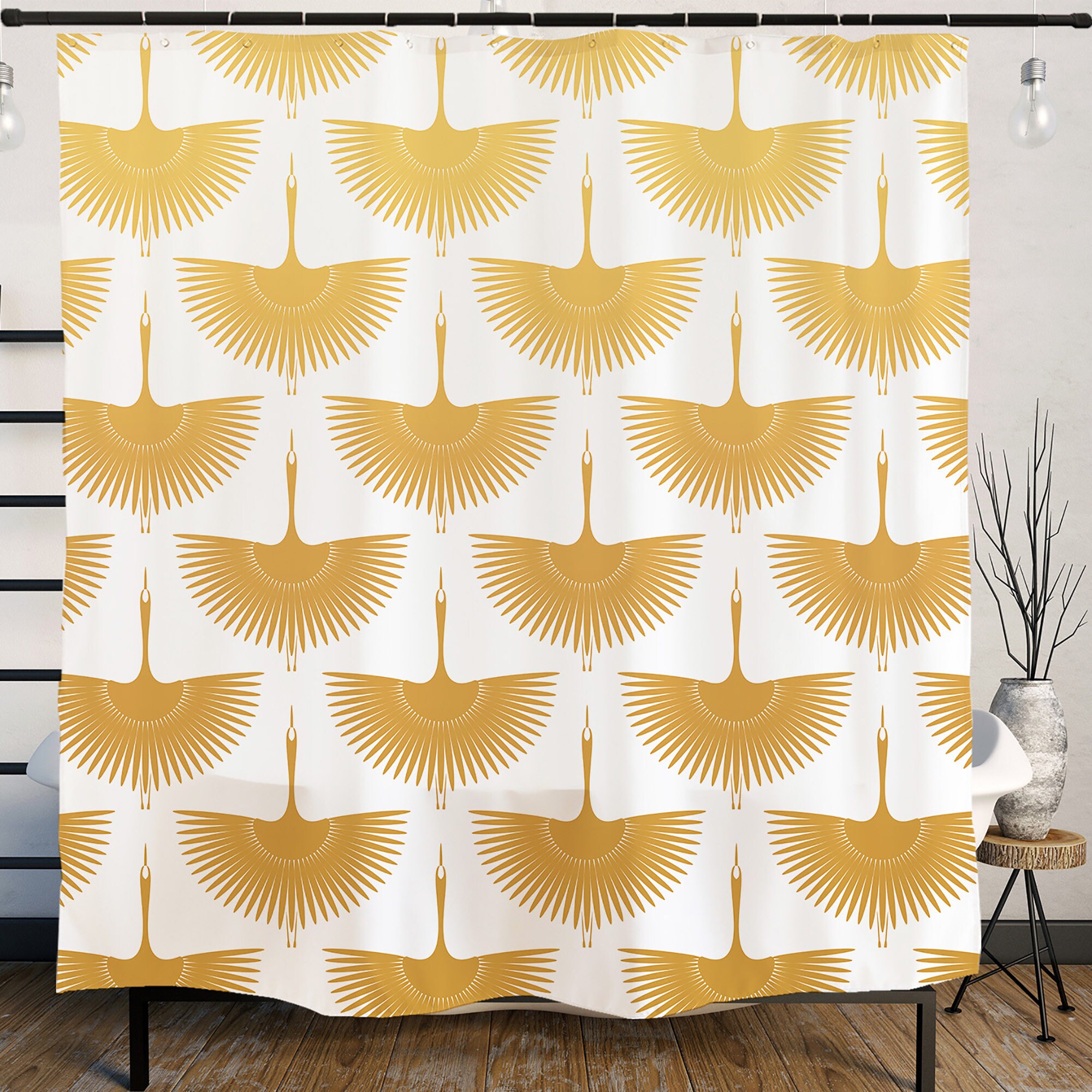 Japanese Crane Shower Curtain with Plastic Hooks 72x72 Inch Etsy