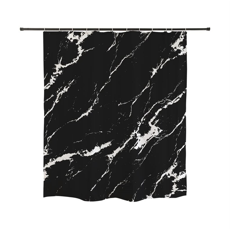 Ofat Home Black and White Marble Shower Curtain With Hooks Etsy