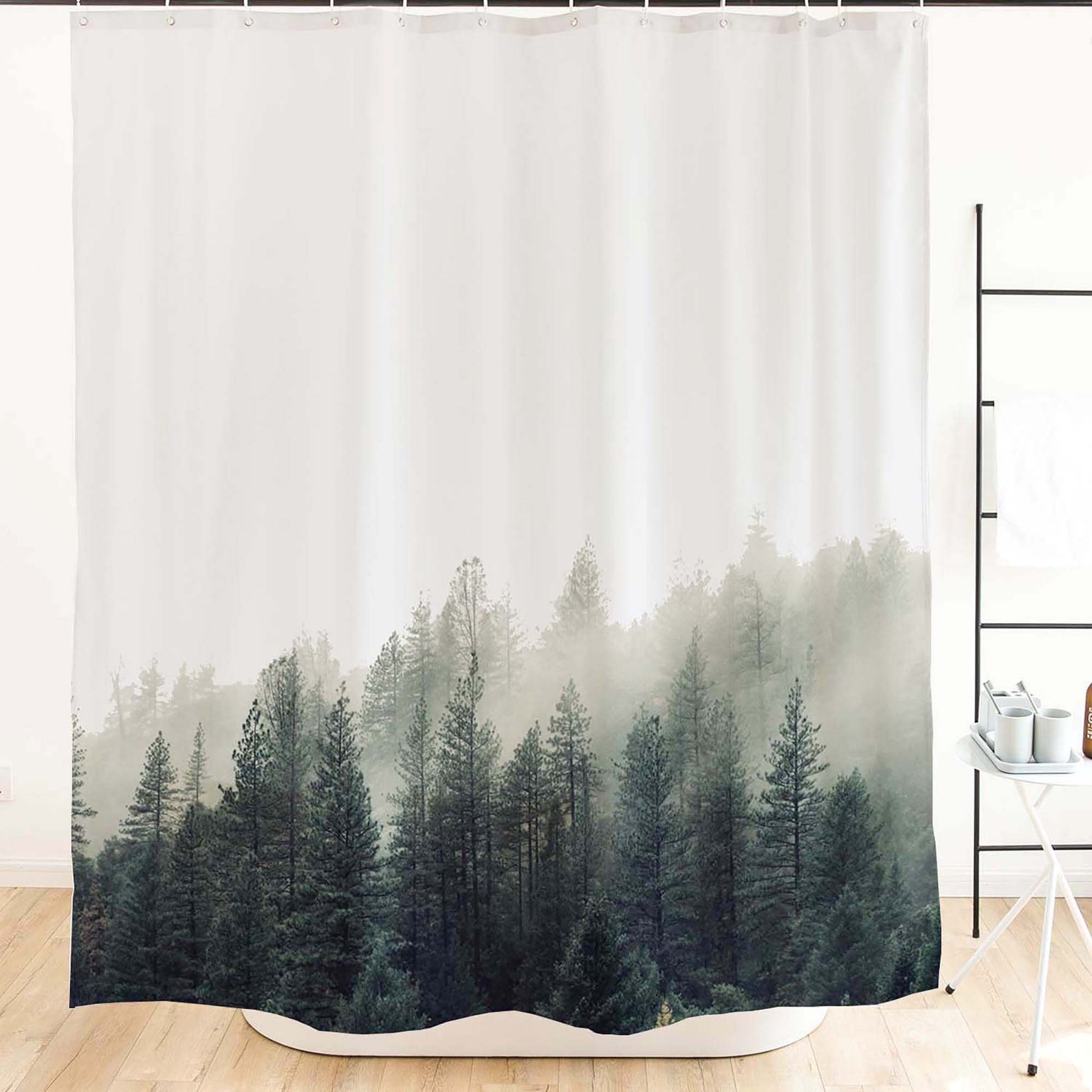 Ofat Home Green Foggy Forest Shower Curtain With Hooks Etsy