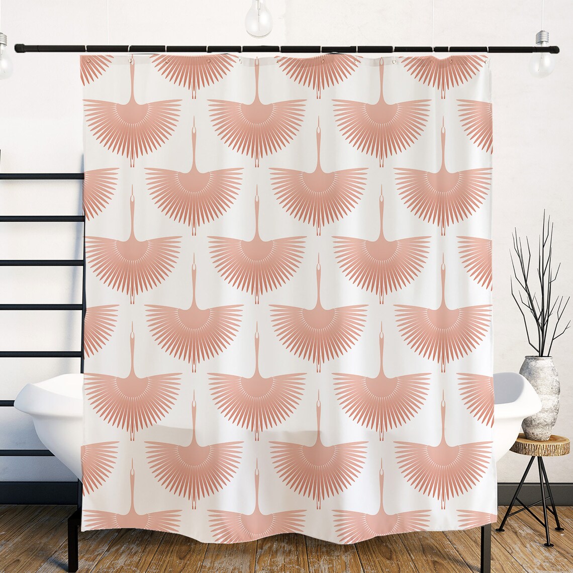 Japanese Crane Shower Curtain with Plastic Hooks 72x72 Inch Etsy