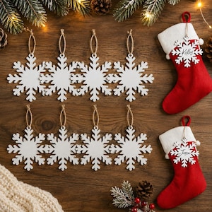12-Piece Wooden Snowflake Stocking Name Tags, Personalized Christmas Ornament Decor
