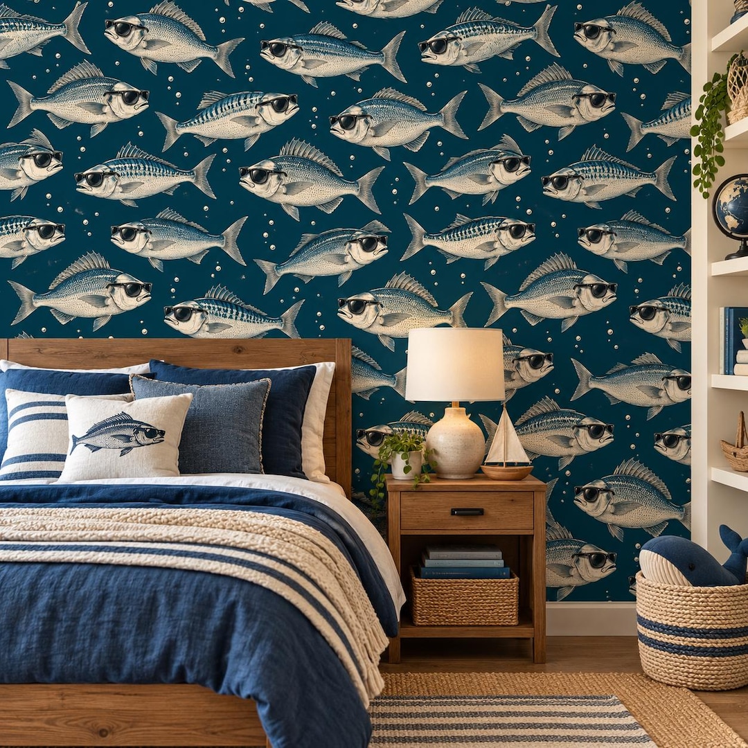 Cool Fish Wallpaper Pattern With Sunglasses - Etsy