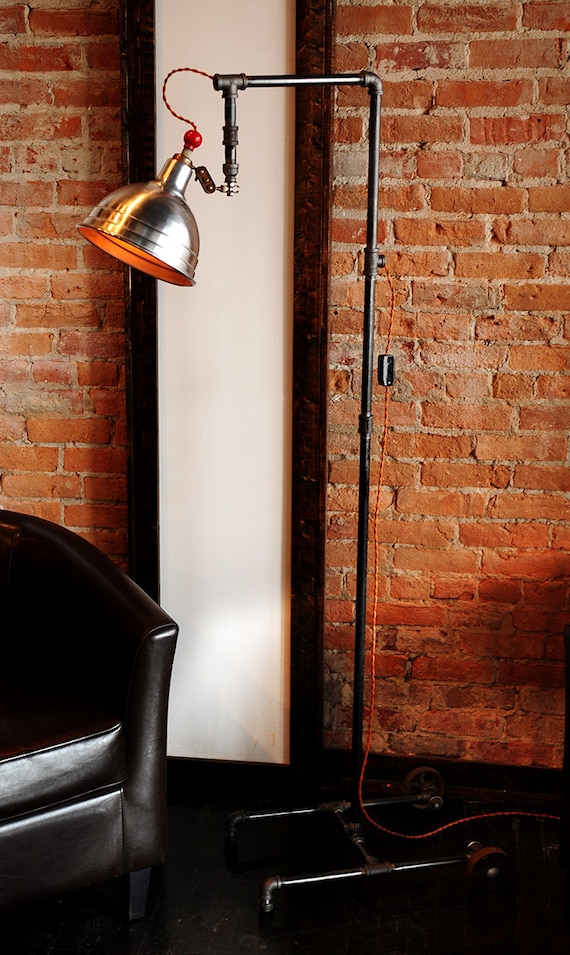 Items similar to Industrial Floor Lamp from Pipe and Vintage Work Light