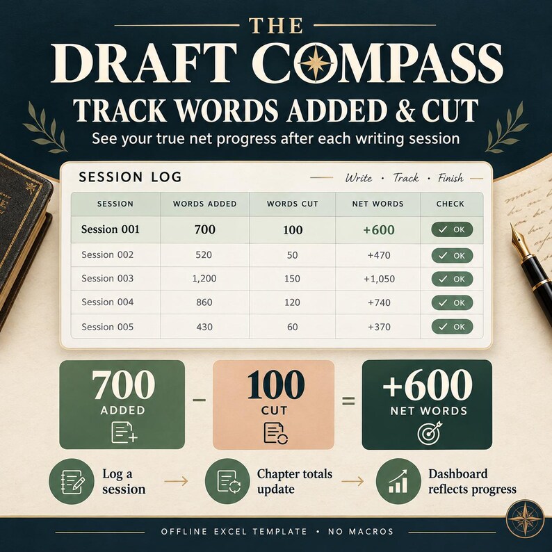 Progres Tracker Count Novel Tracker Excel Spreadsheet | Word Count Tracker & Chapter Tracker ...