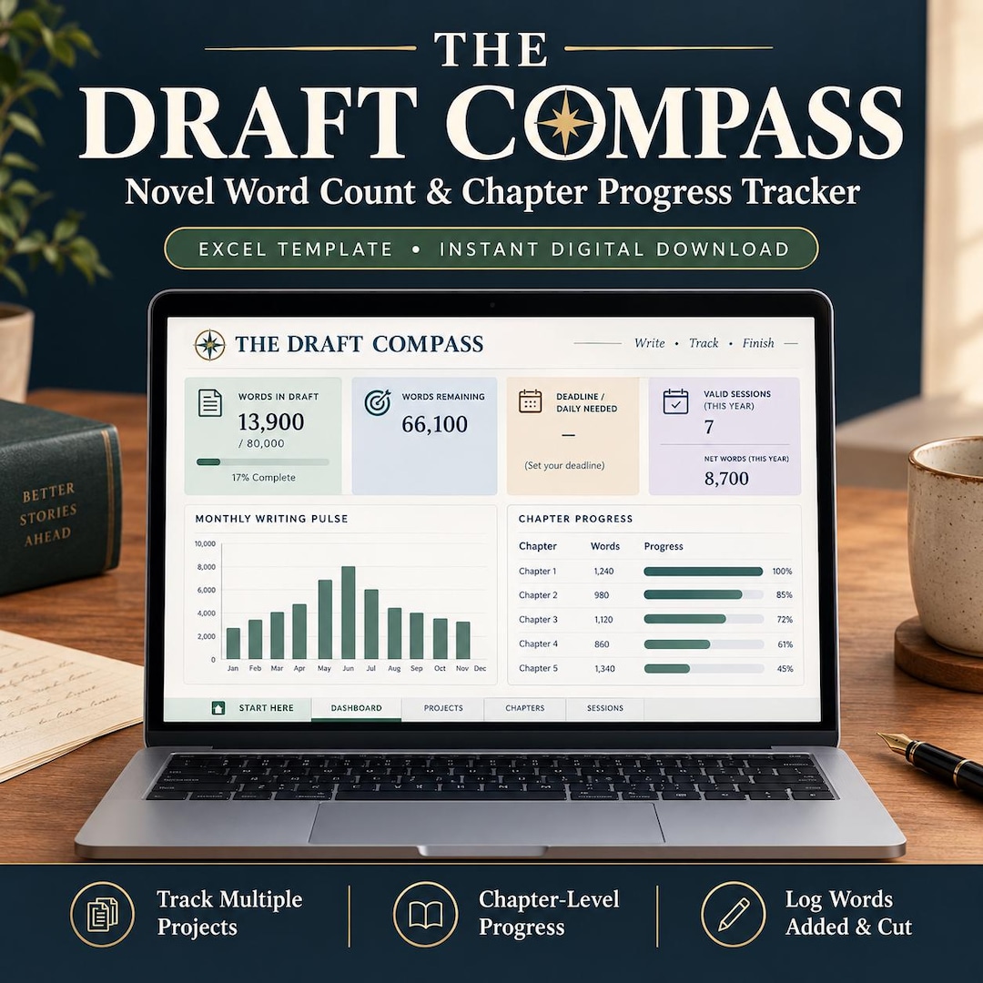 Progres Tracker Count Novel Tracker Excel Spreadsheet | Word Count Tracker & Chapter Tracker ...