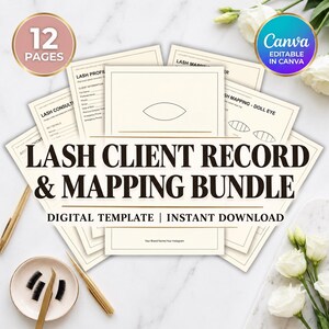 Editable Lash Client Record & Mapping Bundle | 12-Page Canva Template | Lash Mapping Sheets for Lash Techs