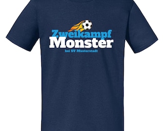 Zweikampf Monster – personalisierbares Fußball T-Shirt mit Vereinsname, Erwachsene S–XXL
