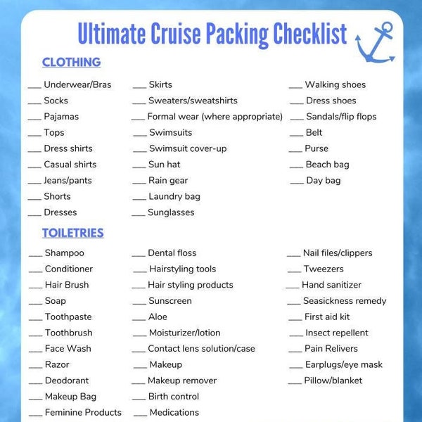 Cruise Packing List Etsy