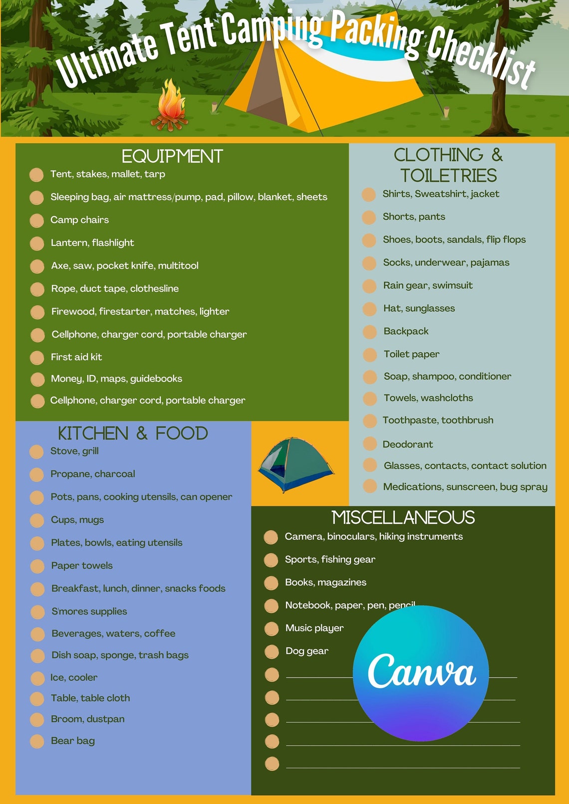 Ultimate Tent Camping Packing Checklist Etsy