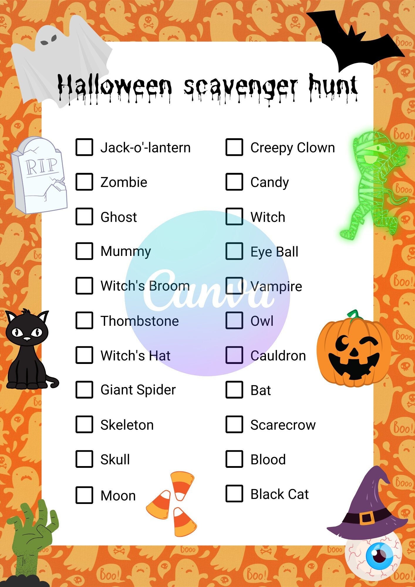 Halloween Scavenger Hunt Checklist Game for Kids PRINTABLE - Etsy