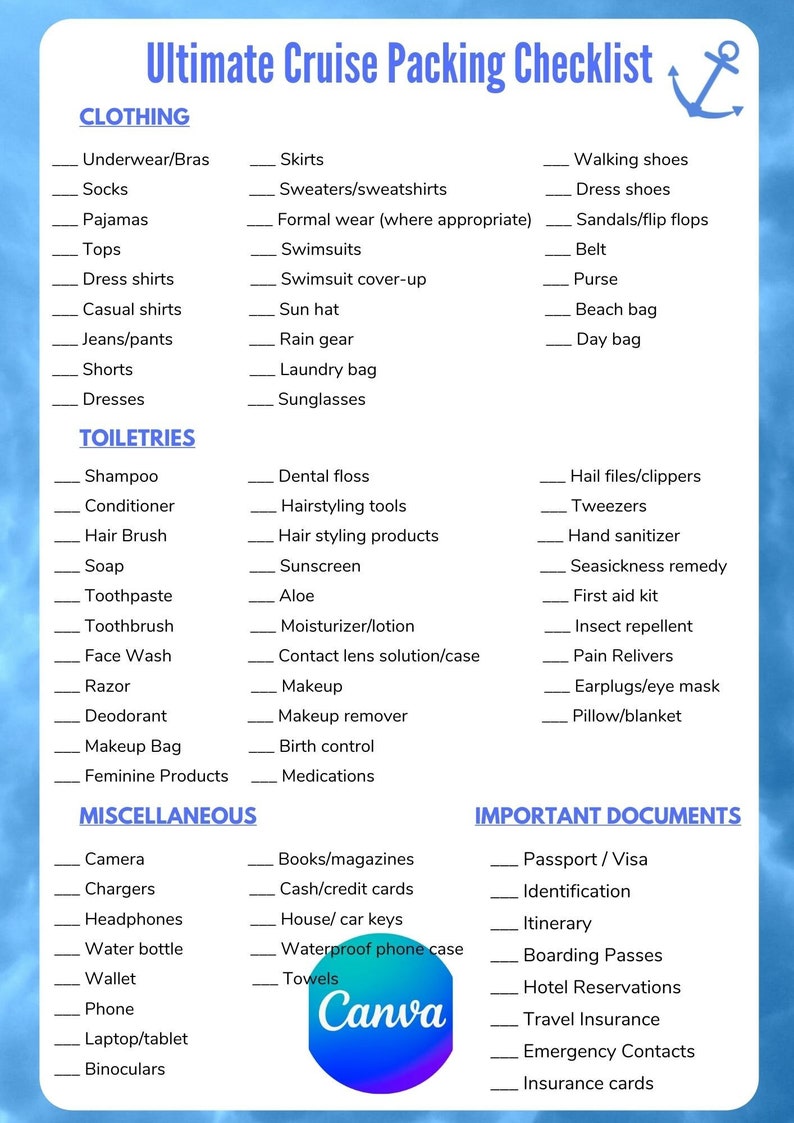 Ultimate Cruise Packing List Etsy