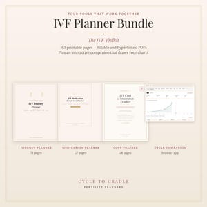IVF Planner Bundle, Fertility Treatment Tracker Kit, Medication and Injection Log, Cost and Insurance Tracker, 163 Pages and an App.
