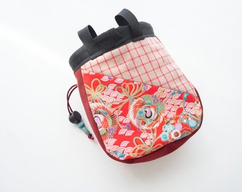 One of A kind Chalk Bag - patchwork with traditional Japanese style cranes and waves
