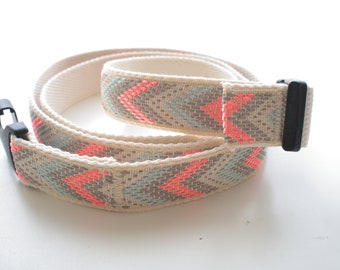 Bright orange, grey, light blue arrows chalk bag strap - embroidered belt