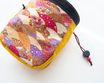 Royal yellow fan and wave Chalk Bag - Authentic Japanese pattern fabric