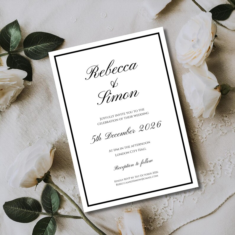 Invitation In Cursive Modèle d'invitation de mariage classique en écriture cursive, bordure ...