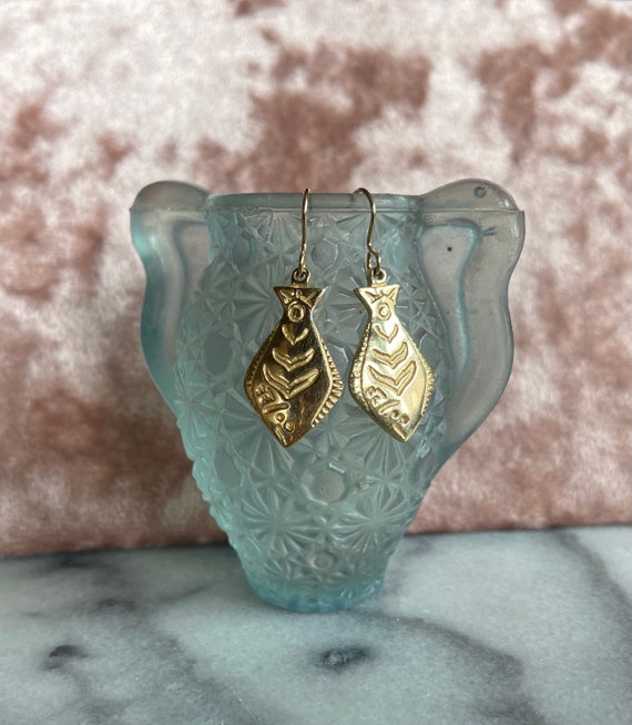 Vintage MCM Solid 14k Gold Flounder Earrings