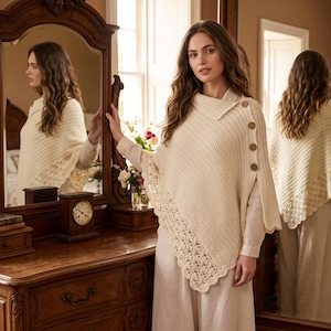 Crochet Rectangle Poncho Pattern, Herringbone Lace Shell Edging (PDF)