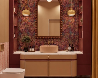 Moody Botanical Wallpaper, Burgundy Floral Wall Mural, Boho Peel & Stick Decor