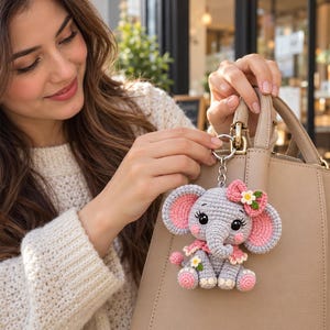 Elephant Keychain Crochet Pattern, Amigurumi Elephant Pattern PDF, Lavender Elephant Crochet Pattern