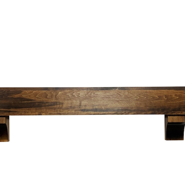 8" Deep Rustic Wood Beam Fireplace Mantel with Corbels Floating Shelf Hollow Beam 48" 54" 60" 66" 72" 84" Mantlel