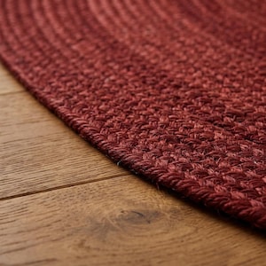 Handmade Burgundy Braided Jute Rug, Oval Area Rug, Boho Rustic Home Decor, Natural Fiber Floor Rug, Custom Size Rug