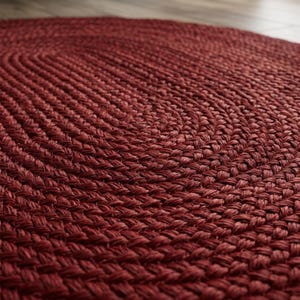 Handmade Burgundy Braided Jute Rug, Oval Area Rug, Boho Rustic Home Decor, Natural Fiber Floor Rug, Custom Size Rug